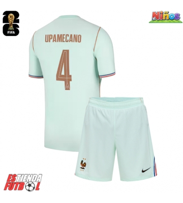 Francia Dayot Upamecano #4 Segunda Equipación Niños Mundial 2026 Manga Corta (+ Pantalones cortos)